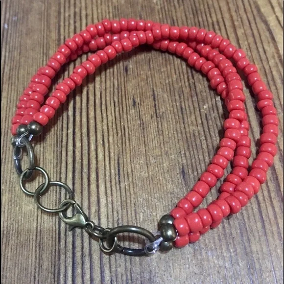 Ladies Beaded Red Handmade Multi-Strand Bracelet, Ladies Beaded Bracelet - Picture 5 of 5